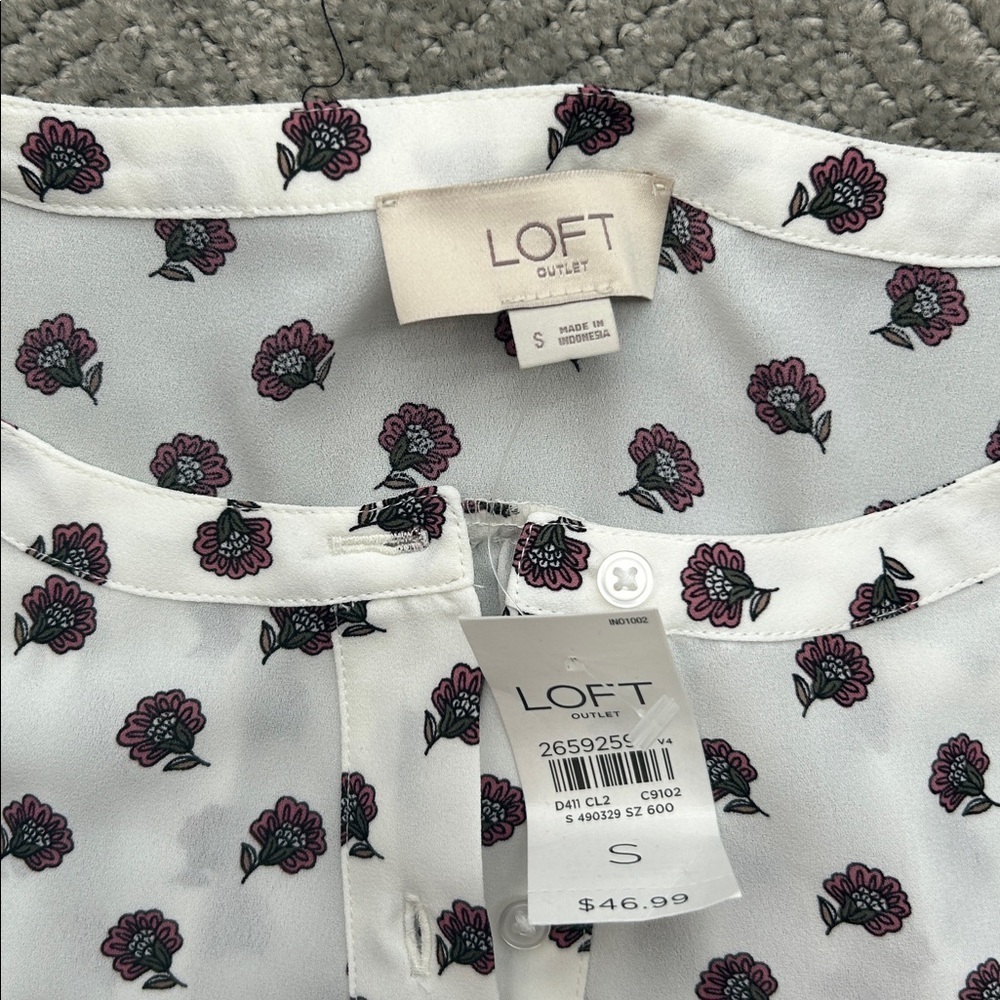 New LOFT Outlet Sleeveless Floral Blouse White Pink Size Small Lightweight Top - Picture 2 of 8